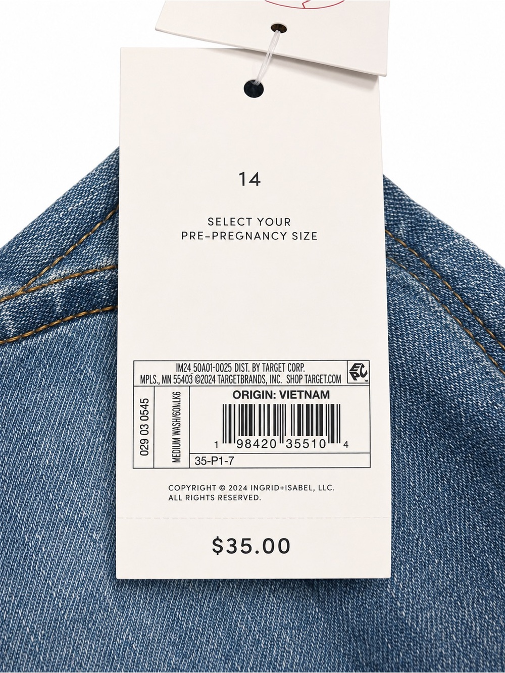 NWT Ingrid & Isabel Maternity Jeans Size 14 Medium Wash Crossover Panel - Picture 3 of 4